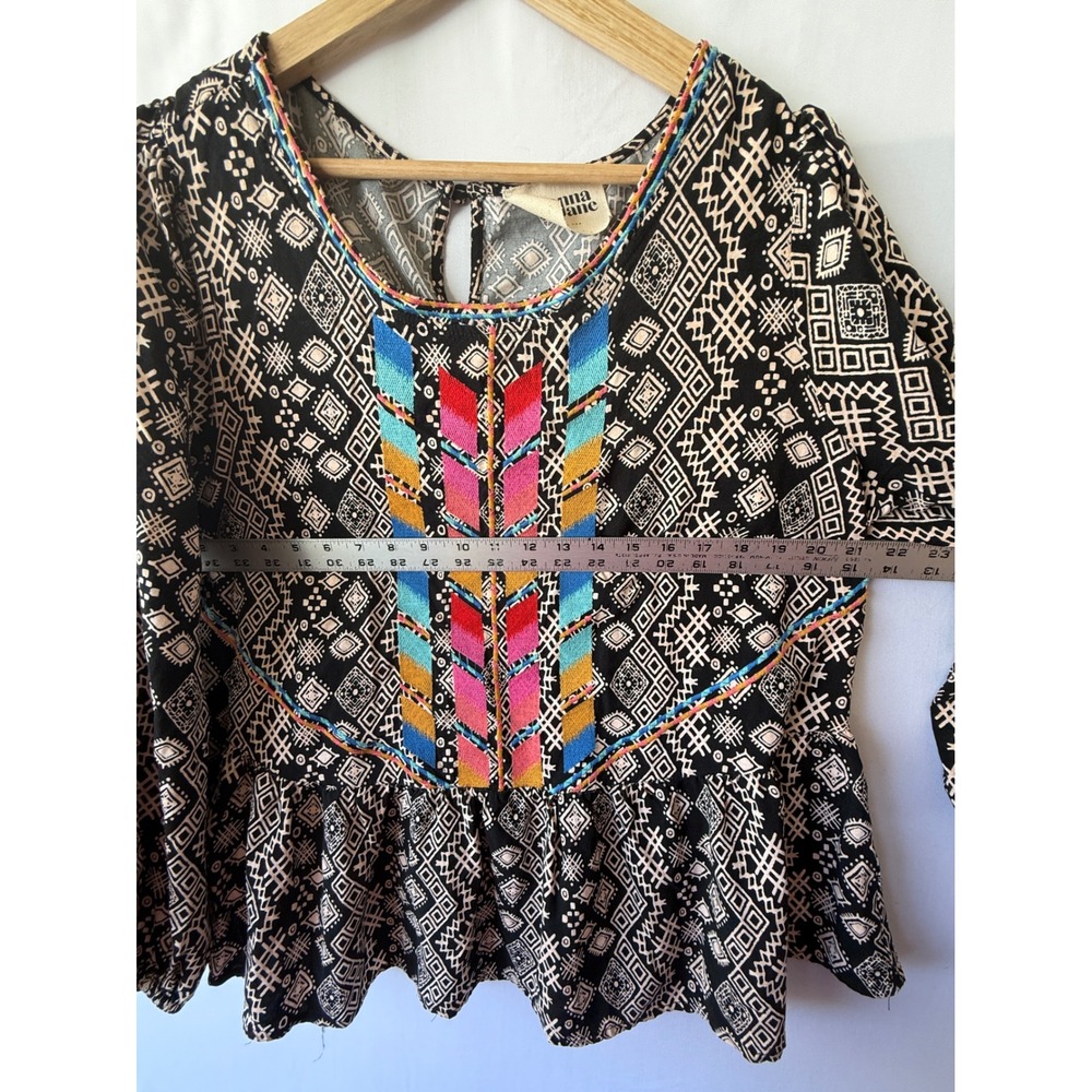 Savanna Jane Black Tribal Print Embroidered Peplum Blouse Top 1X PT10073 - Picture 6 of 8